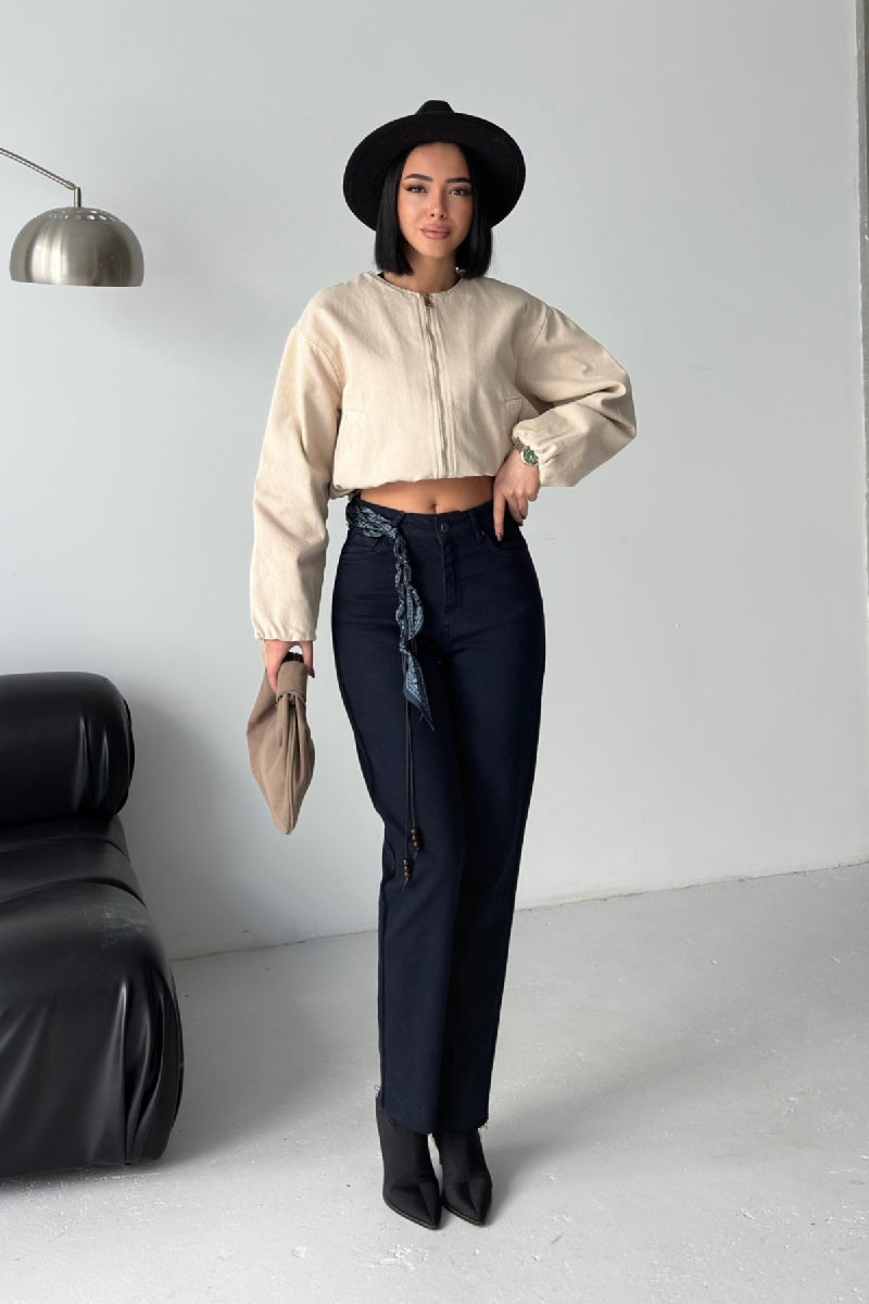 Şerit Detaylı Mom Fit Kot Pantolon 7111