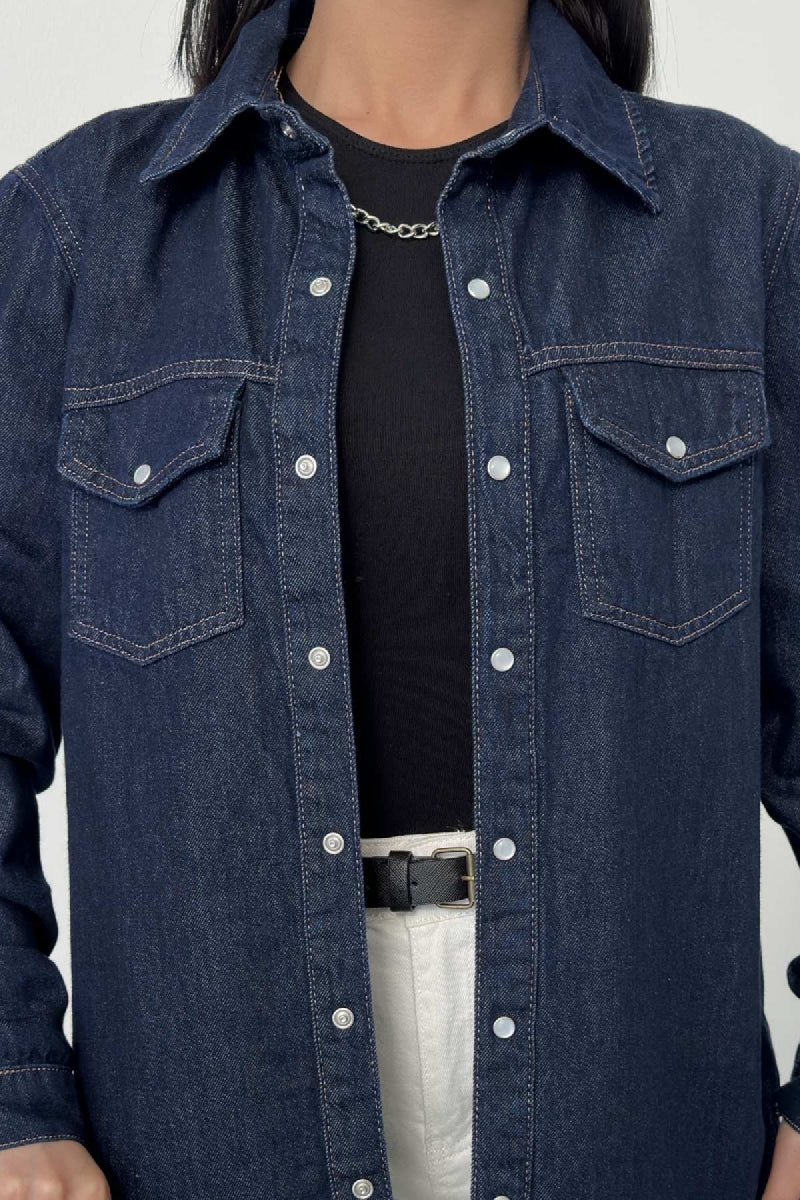 Çıtçıtlı Kot Gömlek 6013