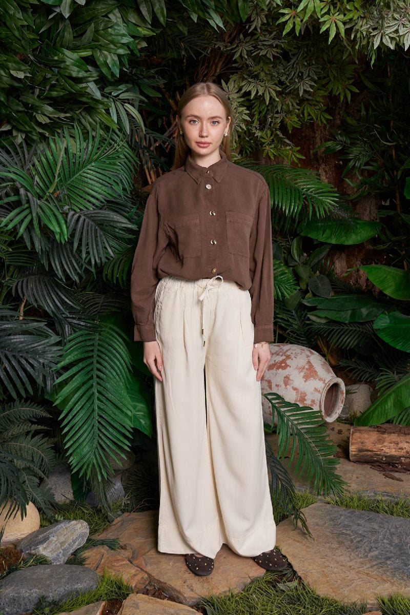 Paça Detaylı Lastikli Keten Pantolon HS700