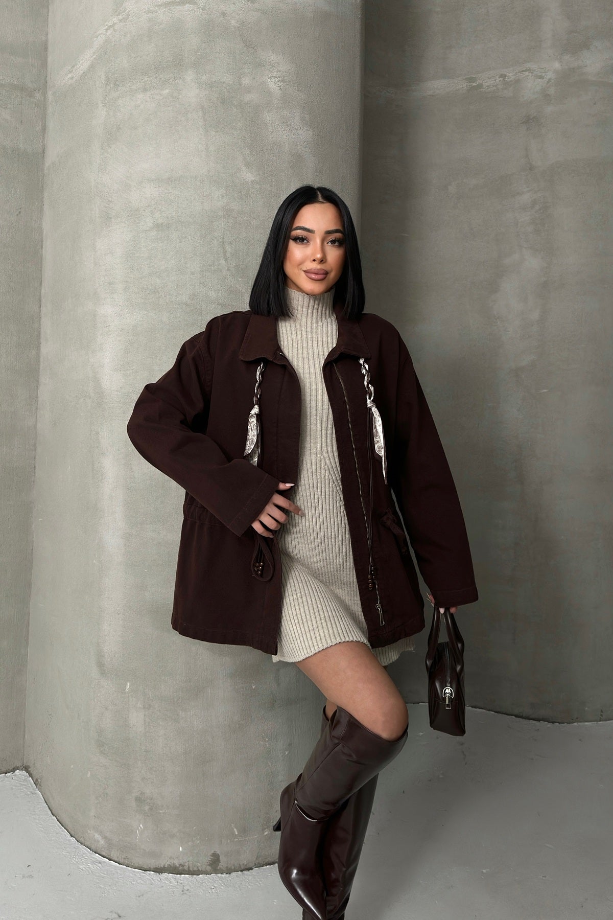 Bel Büzgü Detaylı Kot Ceket 6145