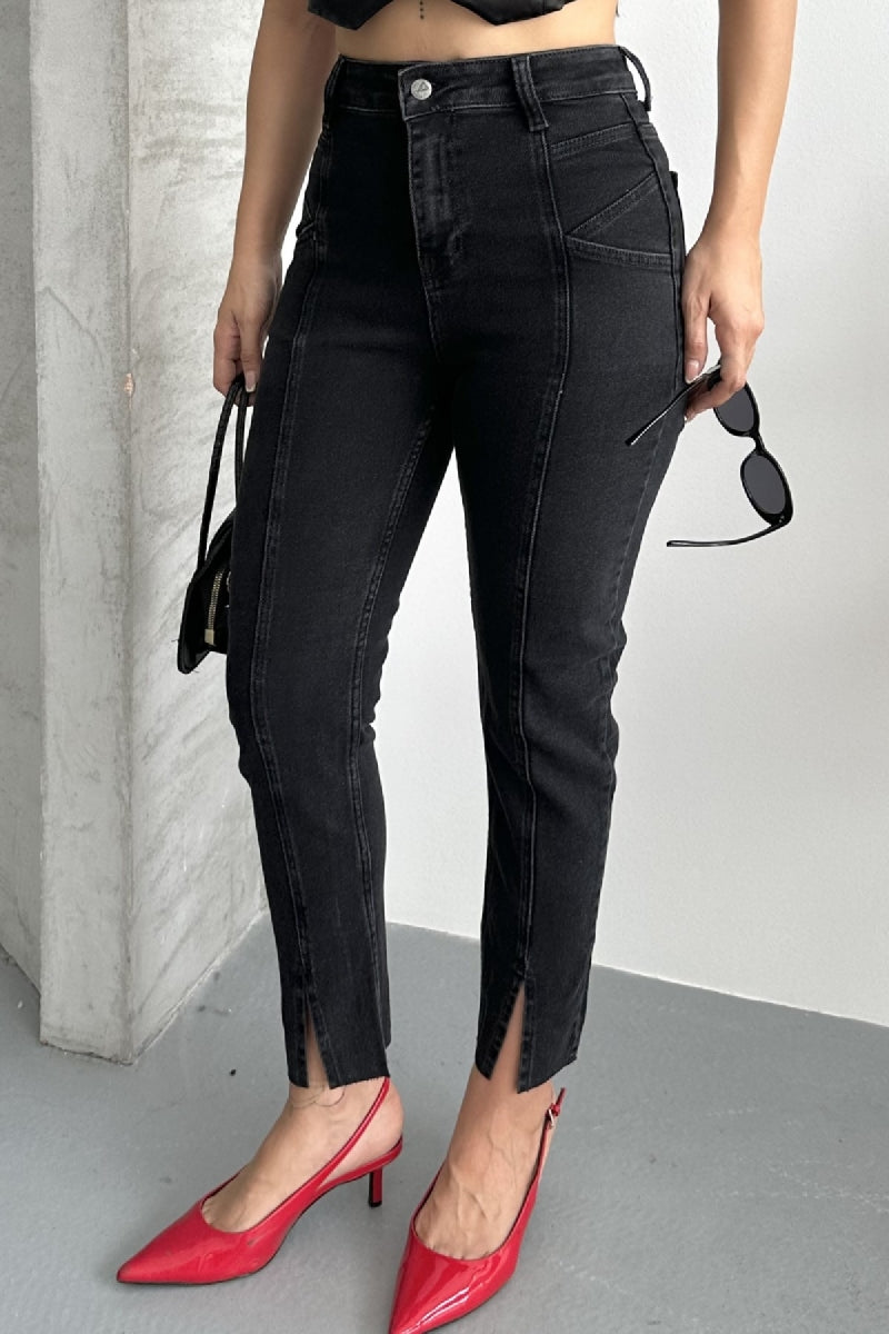 Parçalı Önü Yırtmaçlı Dikişsiz Paça Pantolon 1743