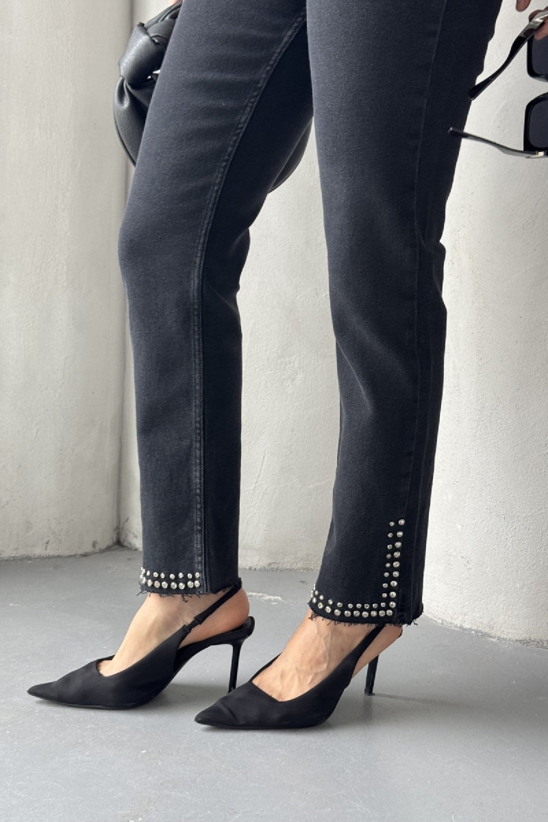 Taşlı Mom Fit Kot Pantolon