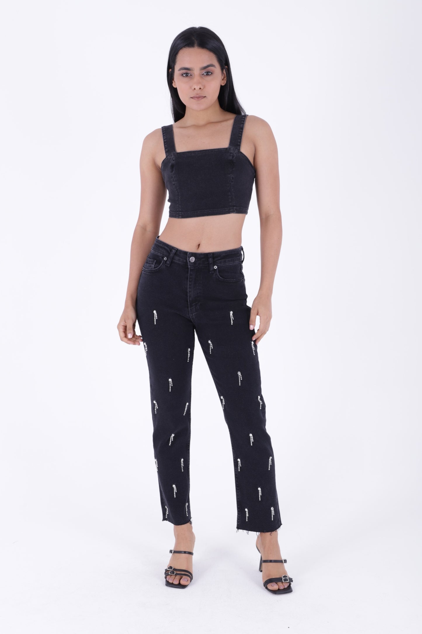 Damla Taşlı Mom Fit Kot Pantolon