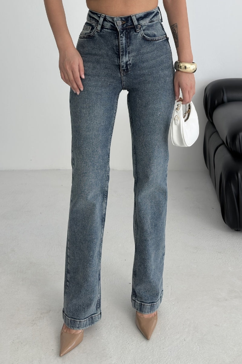 Dikişli Paça Bol Paça Relax Kot Pantolon