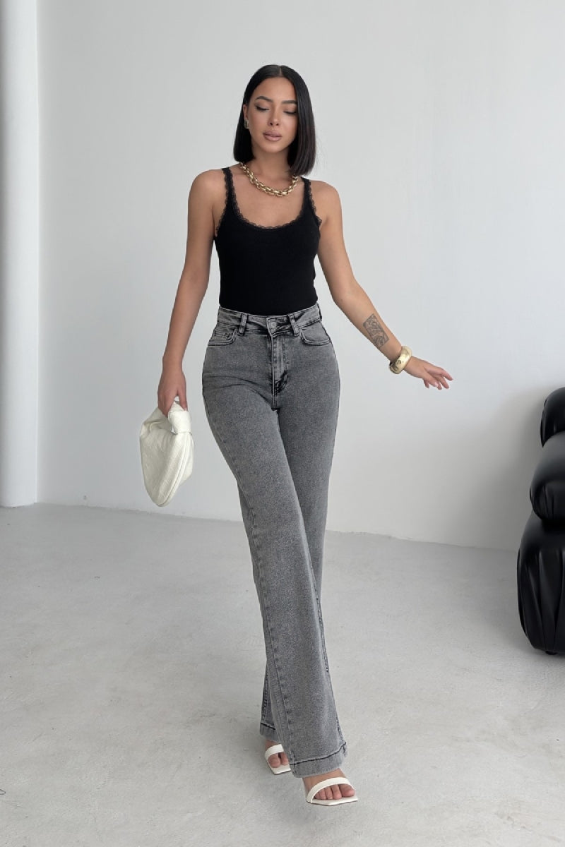 Dikişli Paça Bol Paça Relax Kot Pantolon