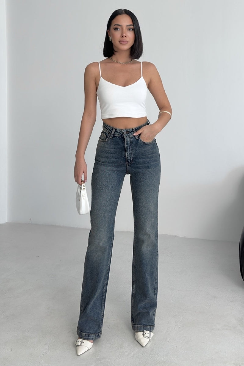 Dikişli Paça Bol Paça Relax Kot Pantolon