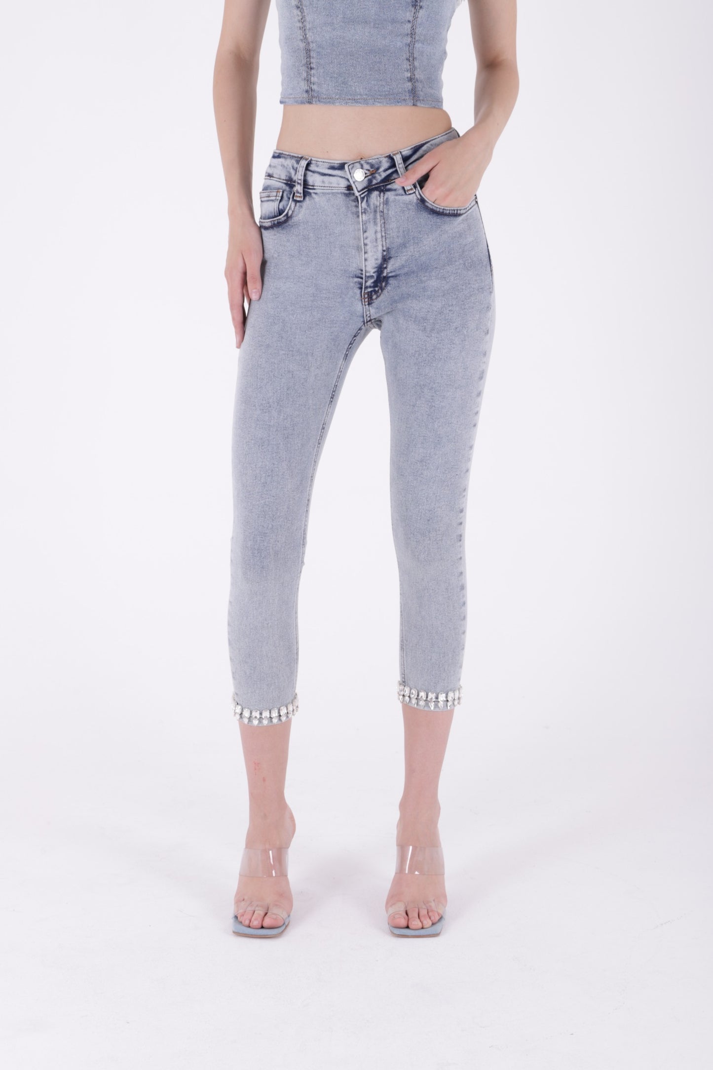 Paçası Taşlı Skinny Kot Pantolon