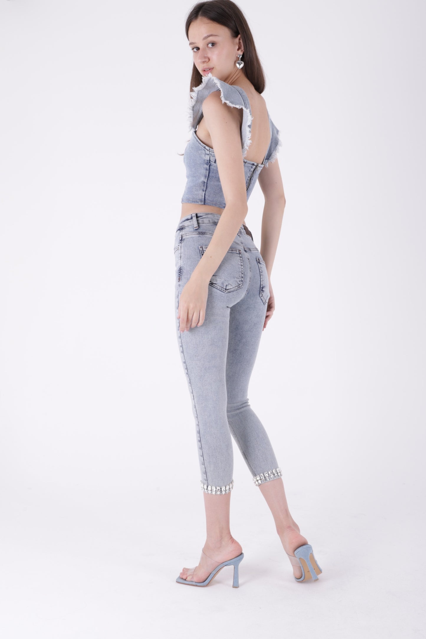 Paçası Taşlı Skinny Kot Pantolon