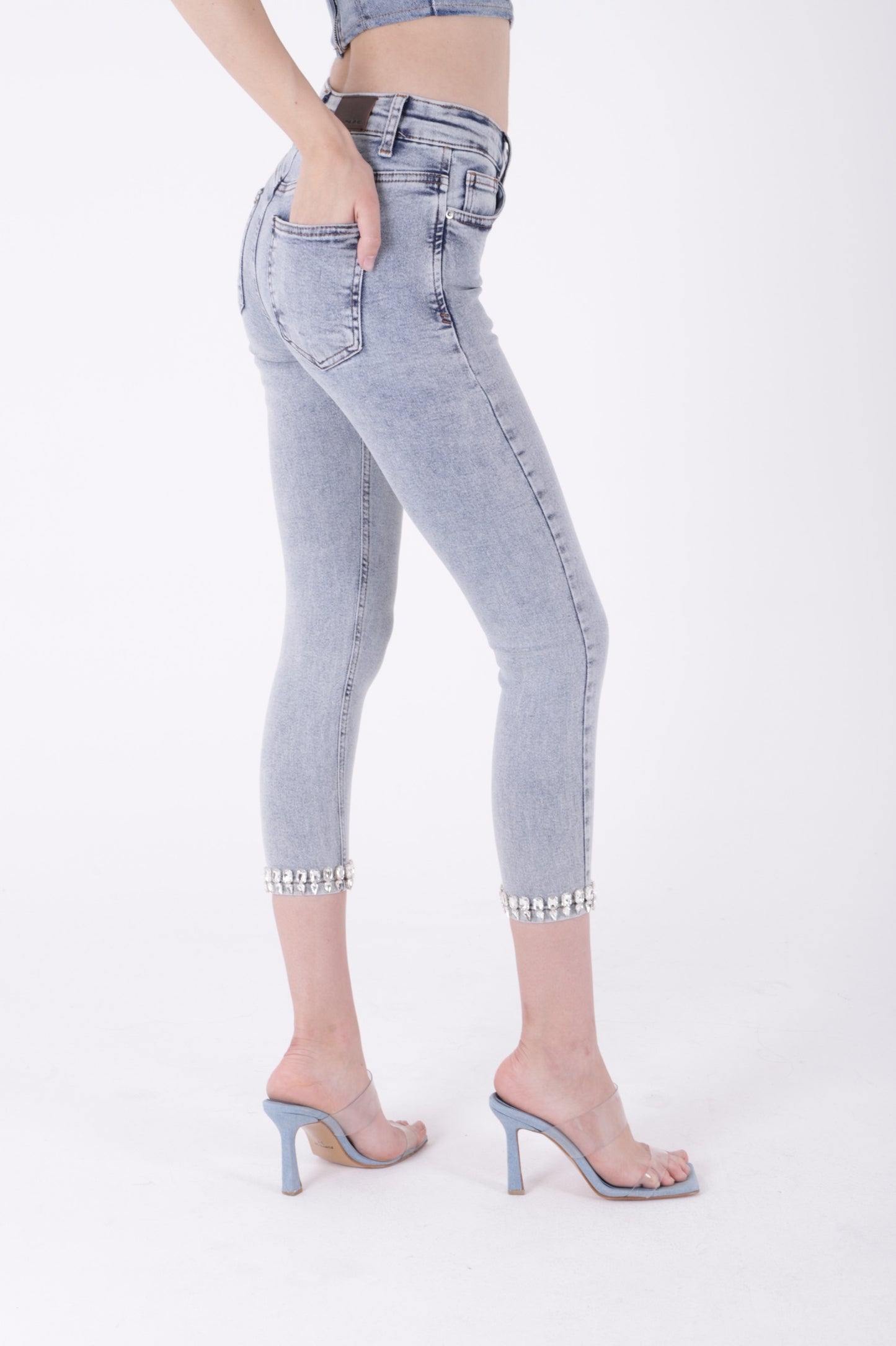 Paçası Taşlı Skinny Kot Pantolon