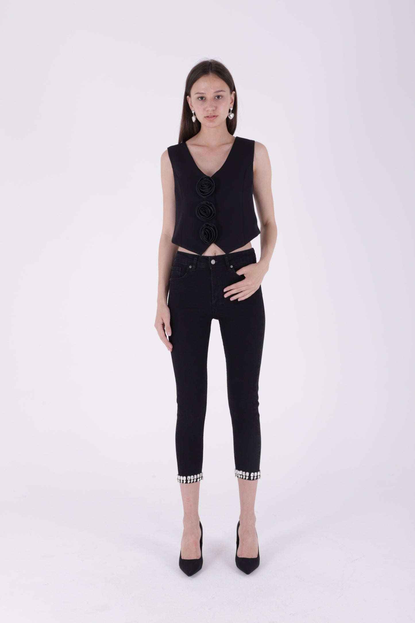 Paçası Taşlı Skinny Kot Pantolon