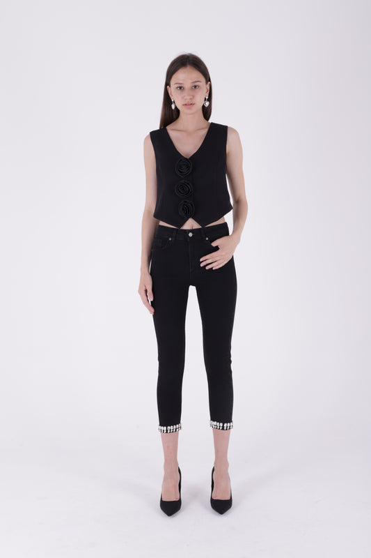 Paçası Taşlı Skinny Kot Pantolon