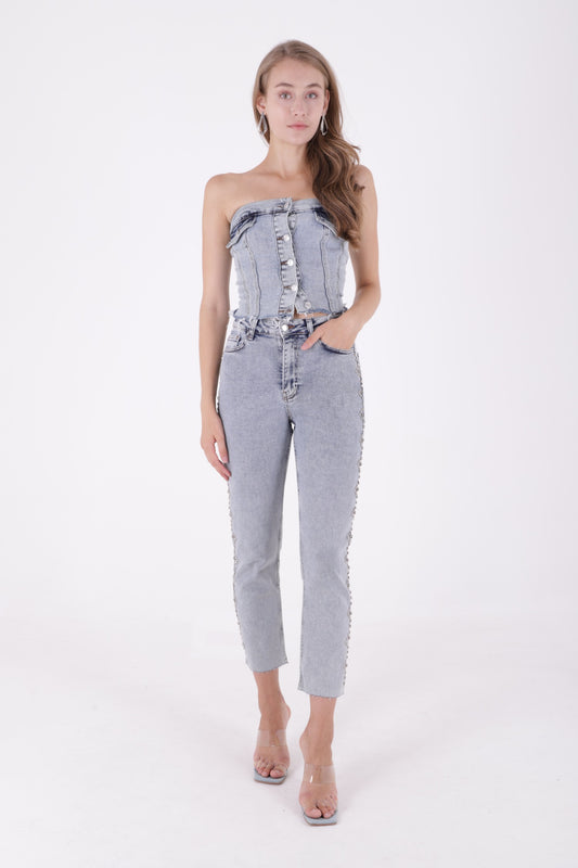 Yanları Droplı Mom Fit Kot Pantolon