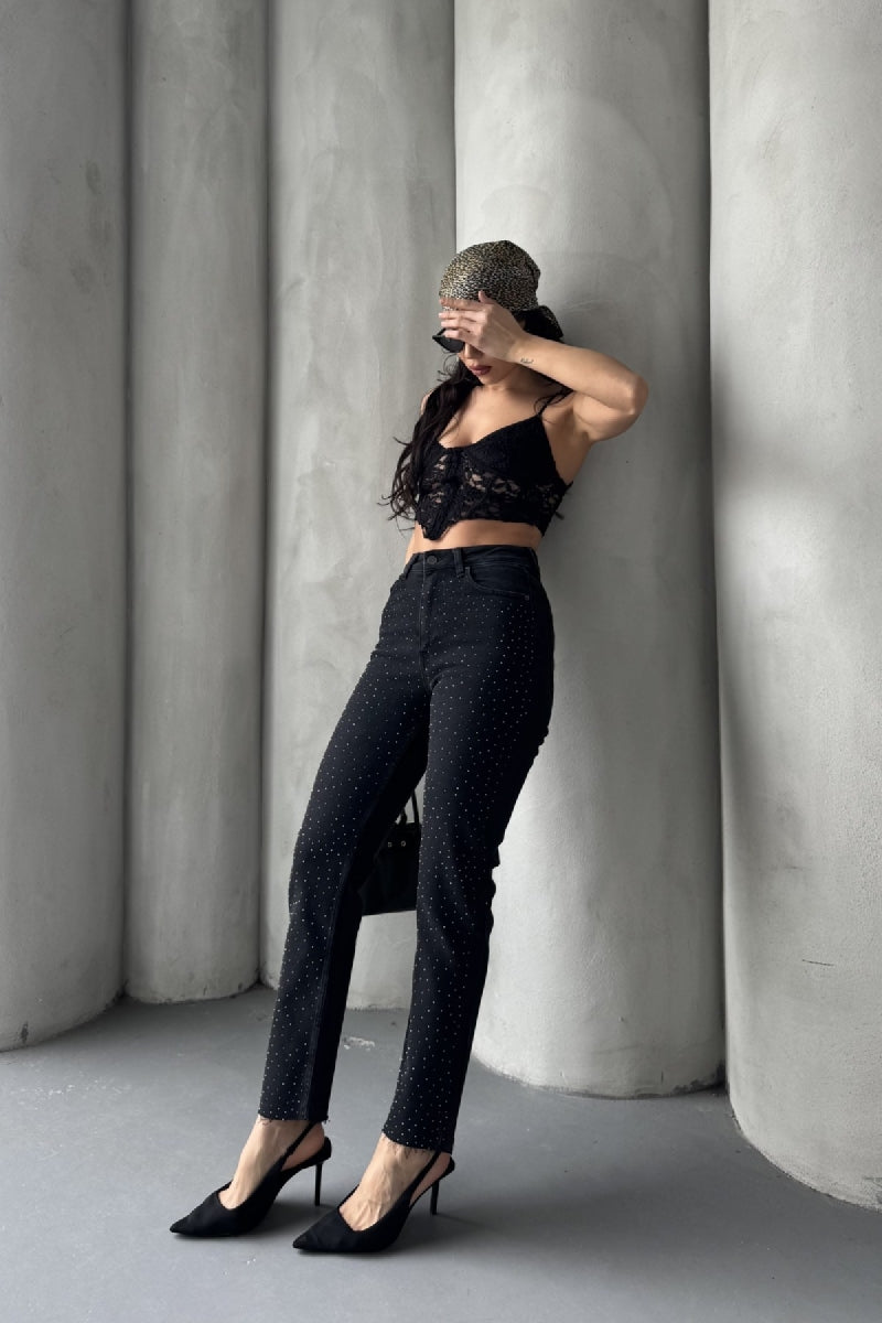 Serpme Yıldızlı Mom Fit Kot Pantolon