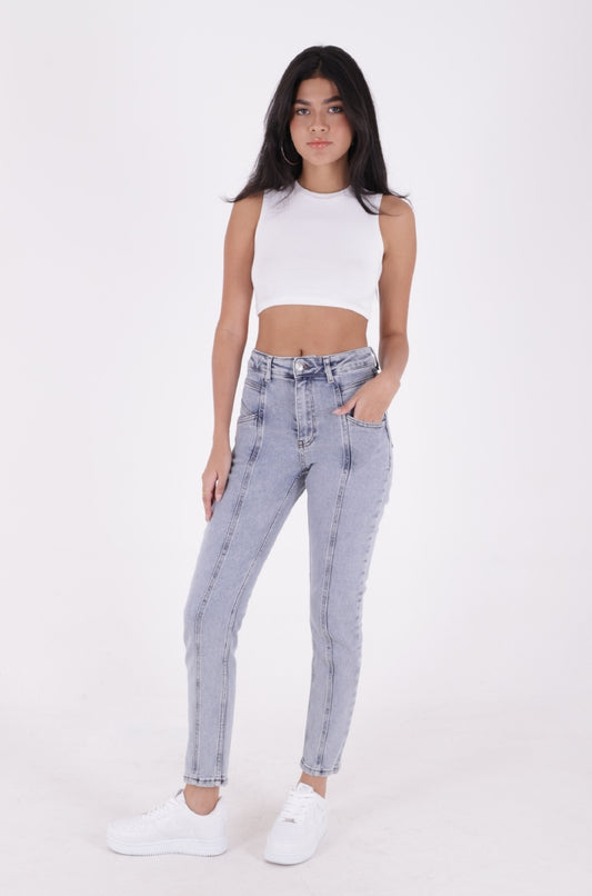 Front Split Stitched Leg Jeans