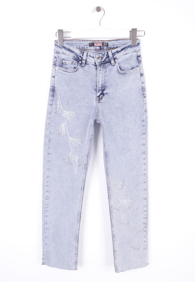 Çapraz Taşlı Mom Fit Kot Pantolon