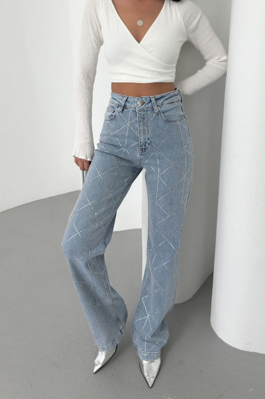 Diamond Patterned Stoned Jeans