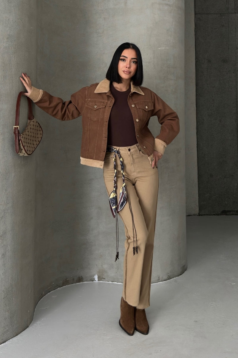 Şerit Detaylı Mom Fit Kot Pantolon