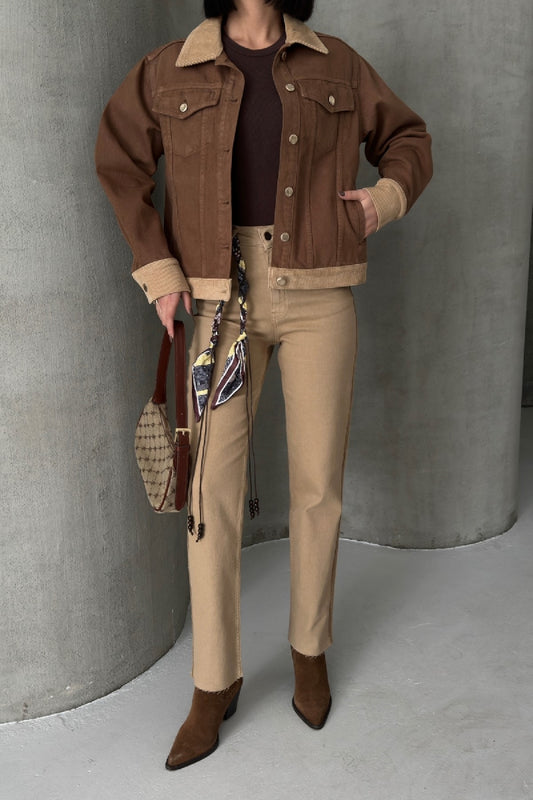 Şerit Detaylı Mom Fit Kot Pantolon