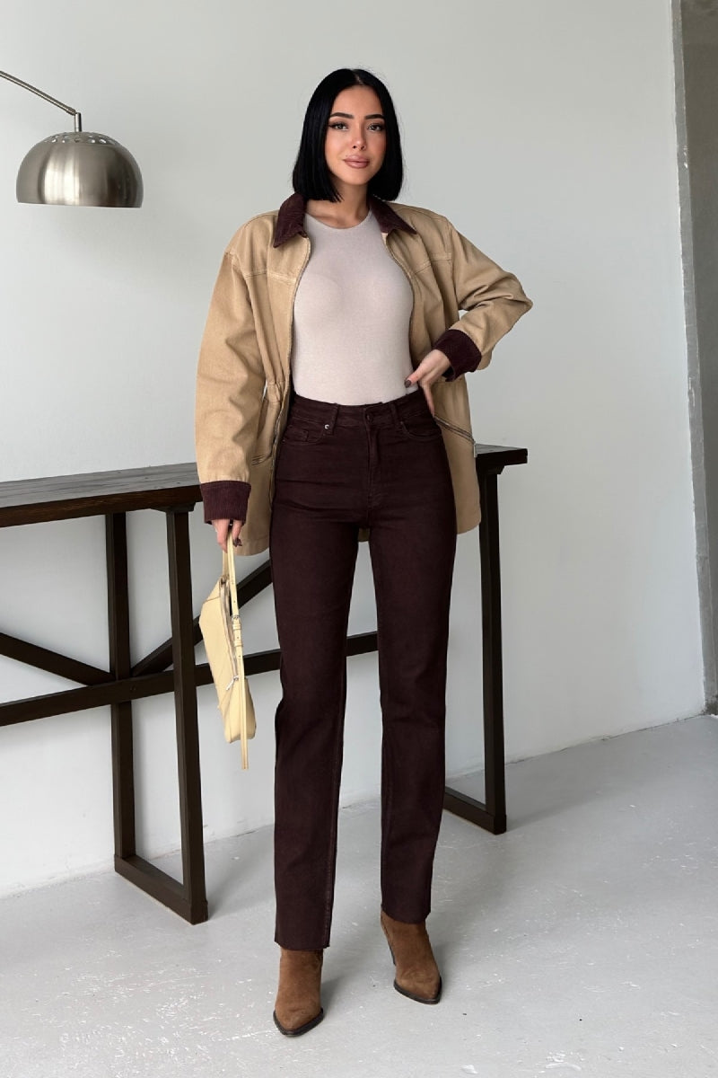 Şerit Detaylı Mom Fit Kot Pantolon