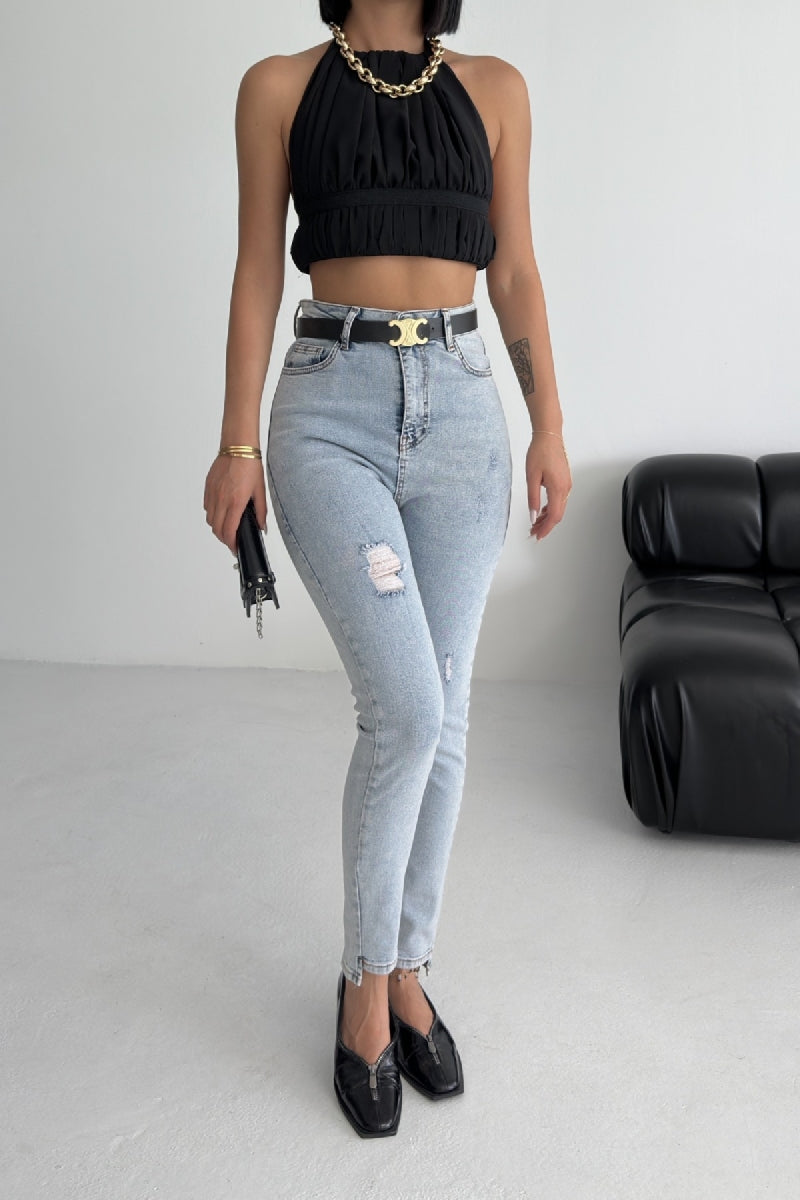 Asimetrik Paça Kot Pantolon