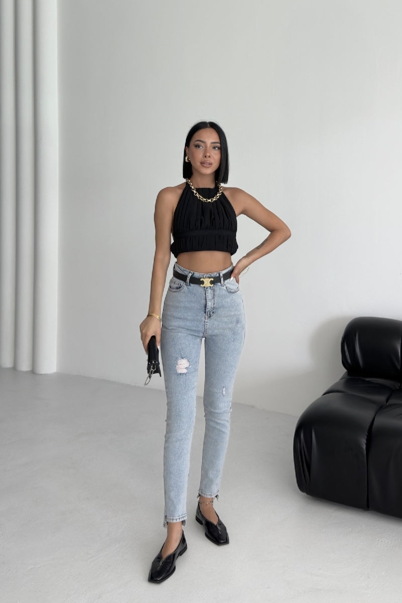 Asimetrik Paça Kot Pantolon