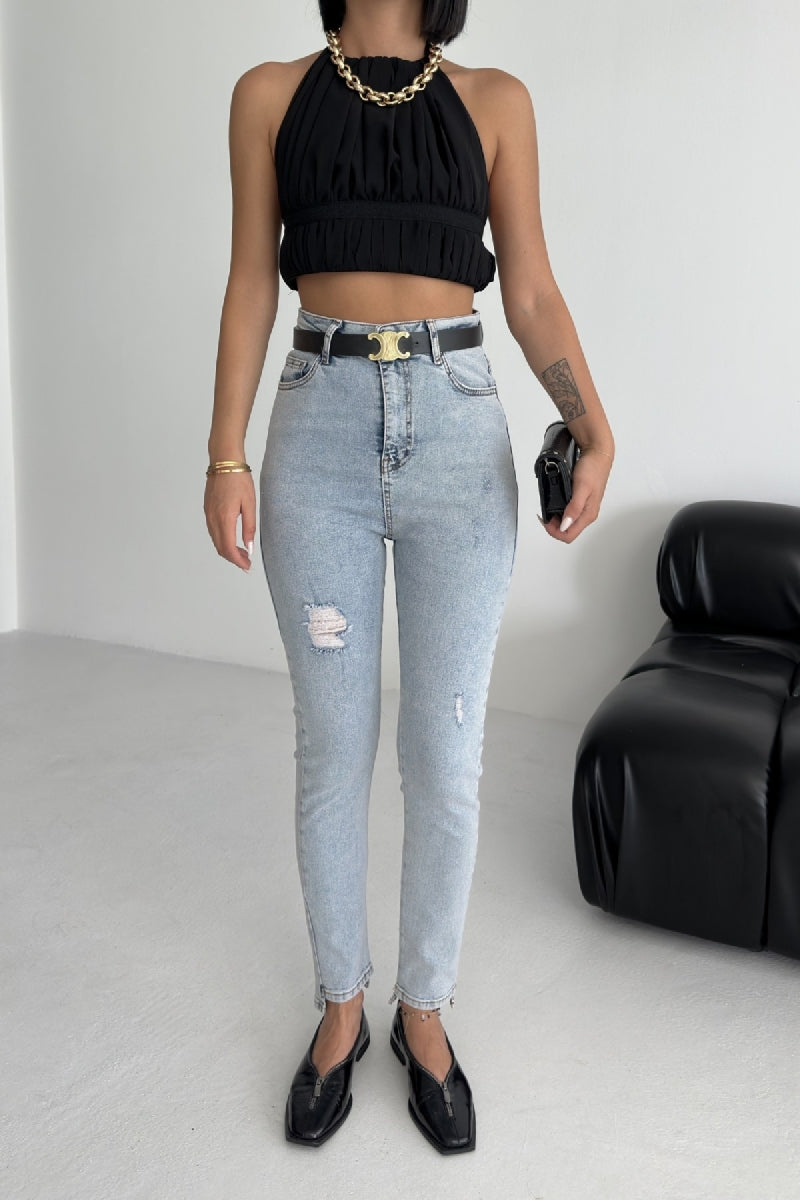 Asimetrik Paça Kot Pantolon