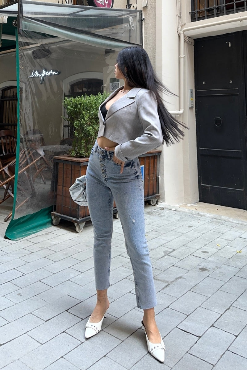 5 Düğmeli Mom Fit Kot Pantolon