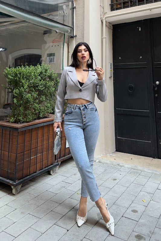 5 Düğmeli Mom Fit Kot Pantolon