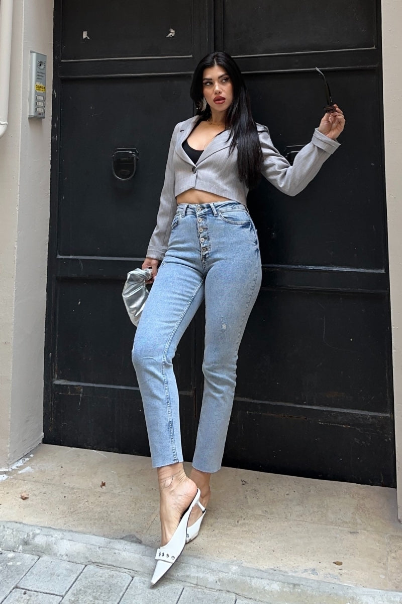 5 Düğmeli Mom Fit Kot Pantolon