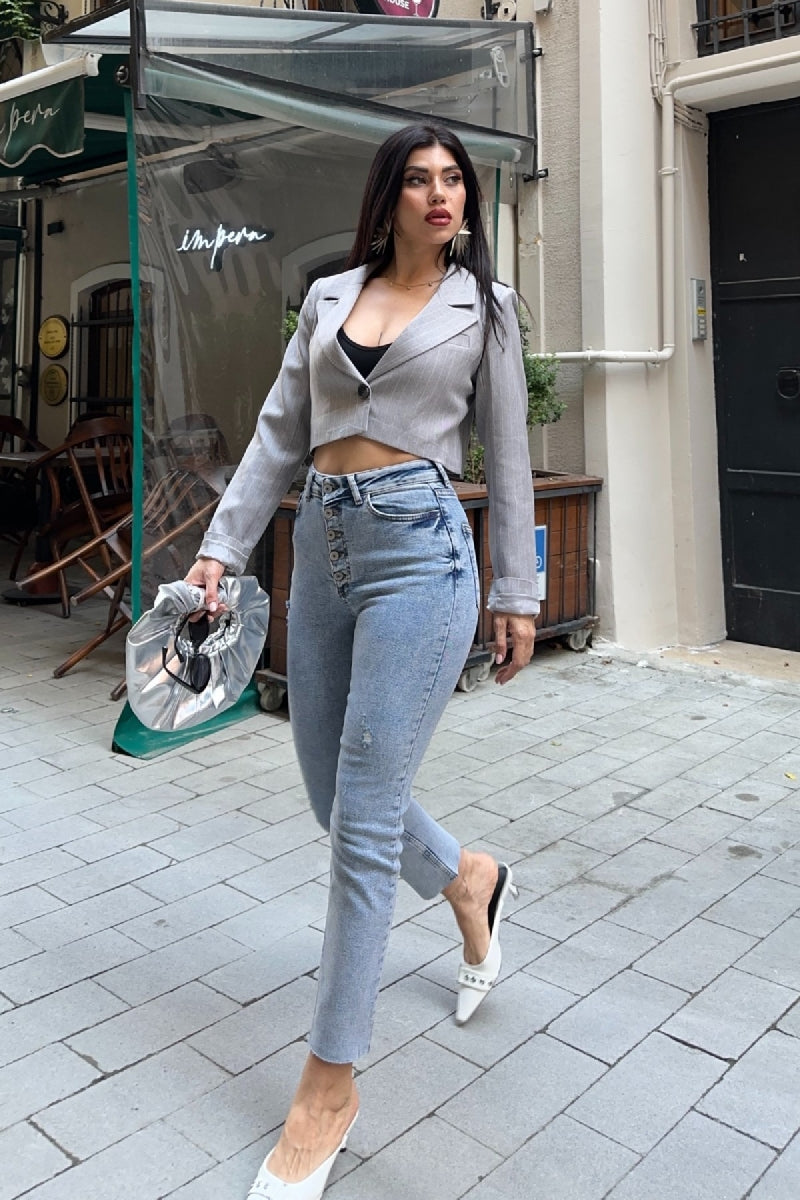 5 Düğmeli Mom Fit Kot Pantolon