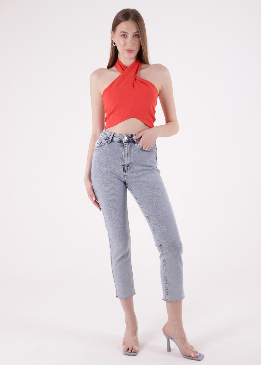 Dikişsiz Paça Mom Fit Kot Pantolon