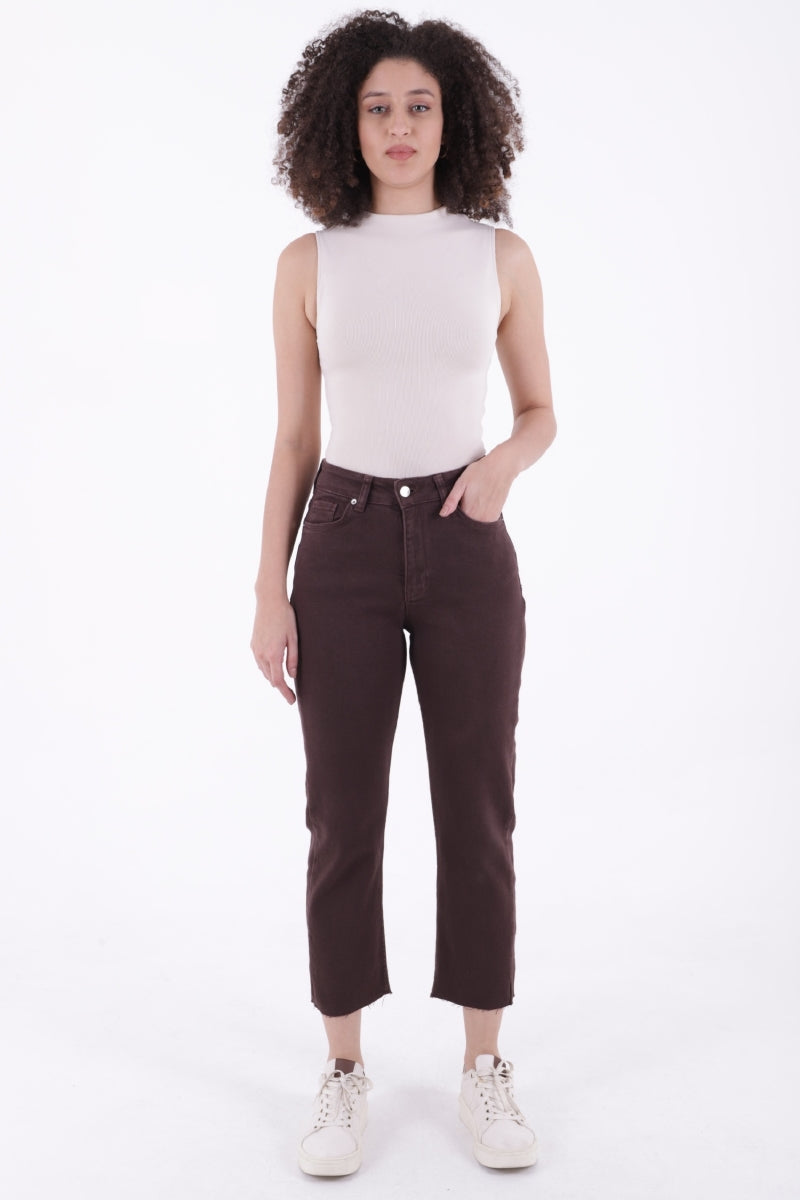 Dikişsiz Paça Mom Fit Kot Pantolon