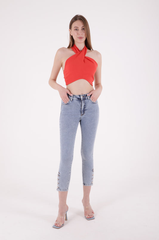 Jeans with Four Buttons on the Legs