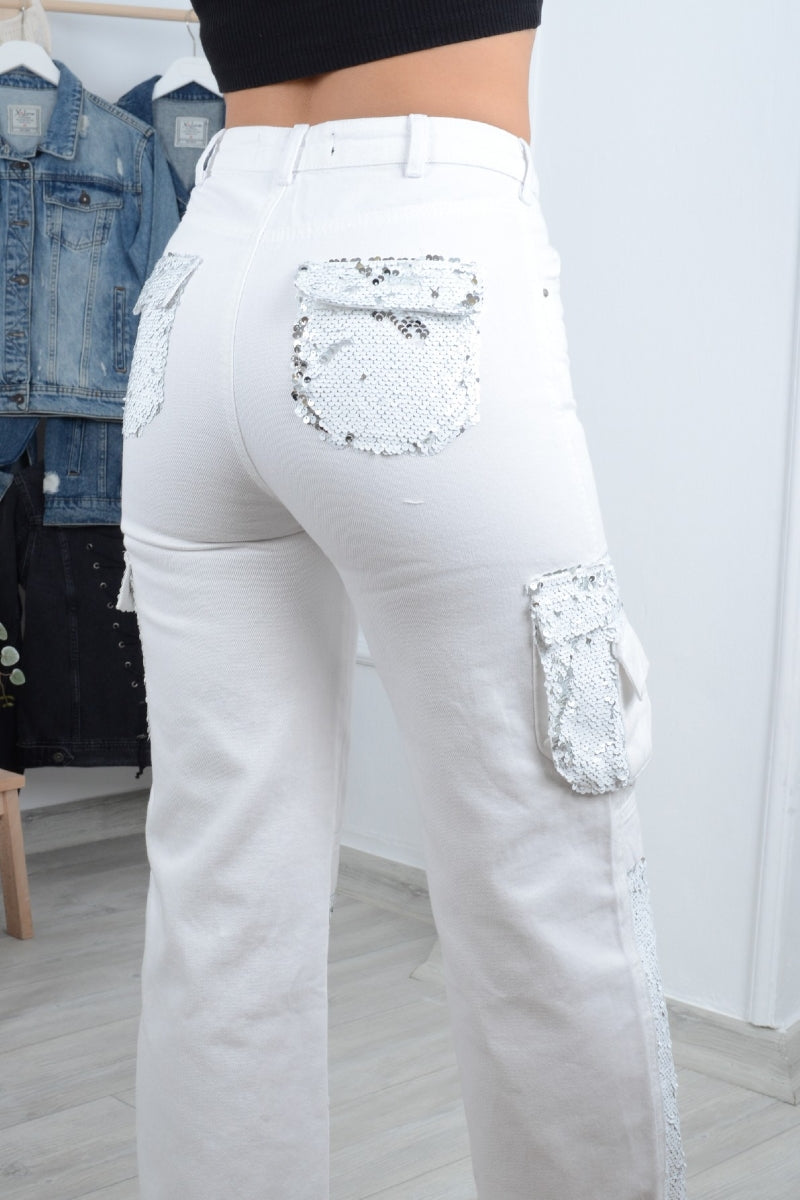 Pul Payetli Kot Pantolon