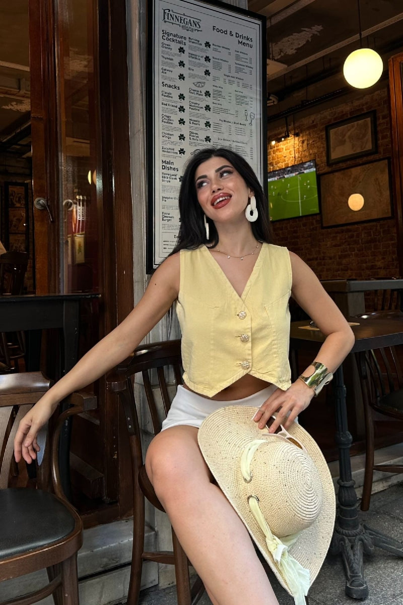 Düğmeli Keten Yelek