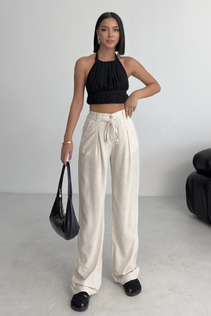 Lastikli Keten Pantolon