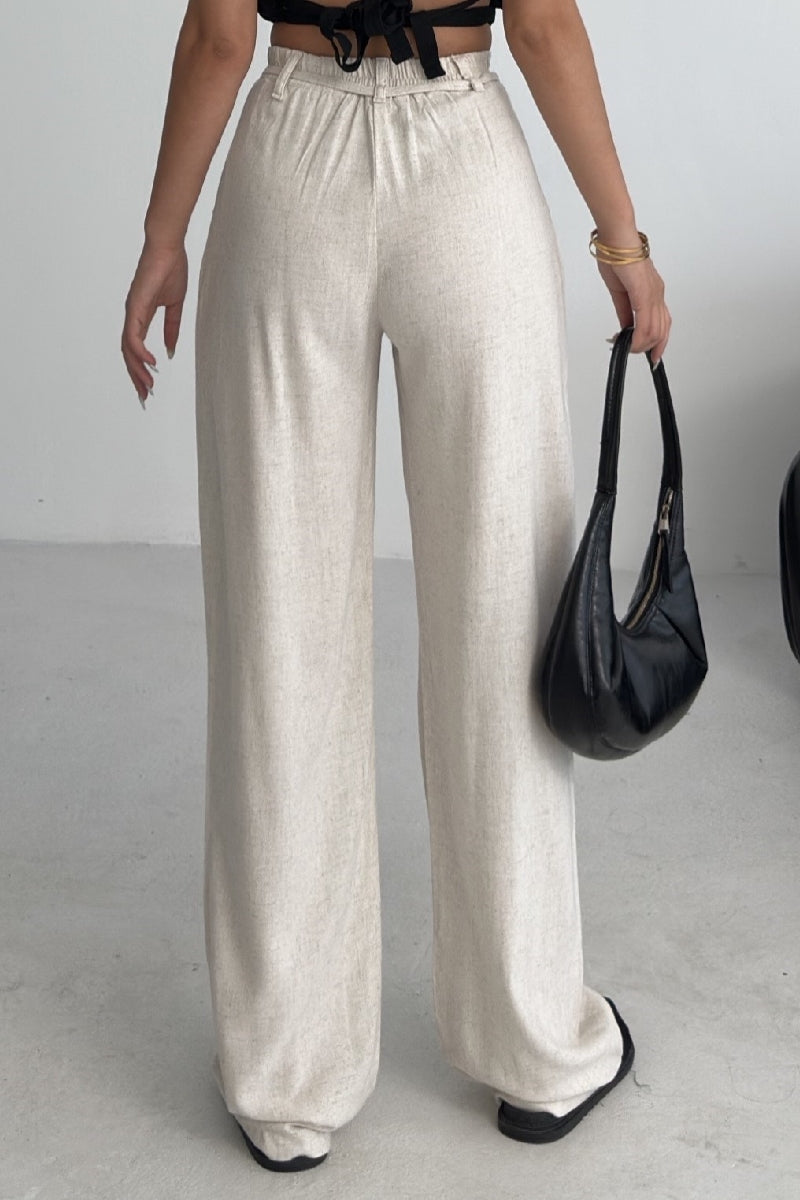 Lastikli Keten Pantolon