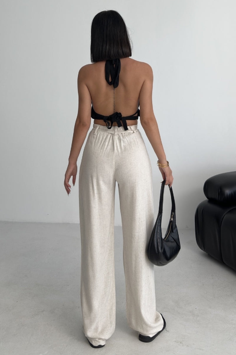 Lastikli Keten Pantolon