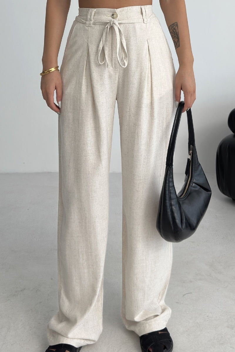 Lastikli Keten Pantolon