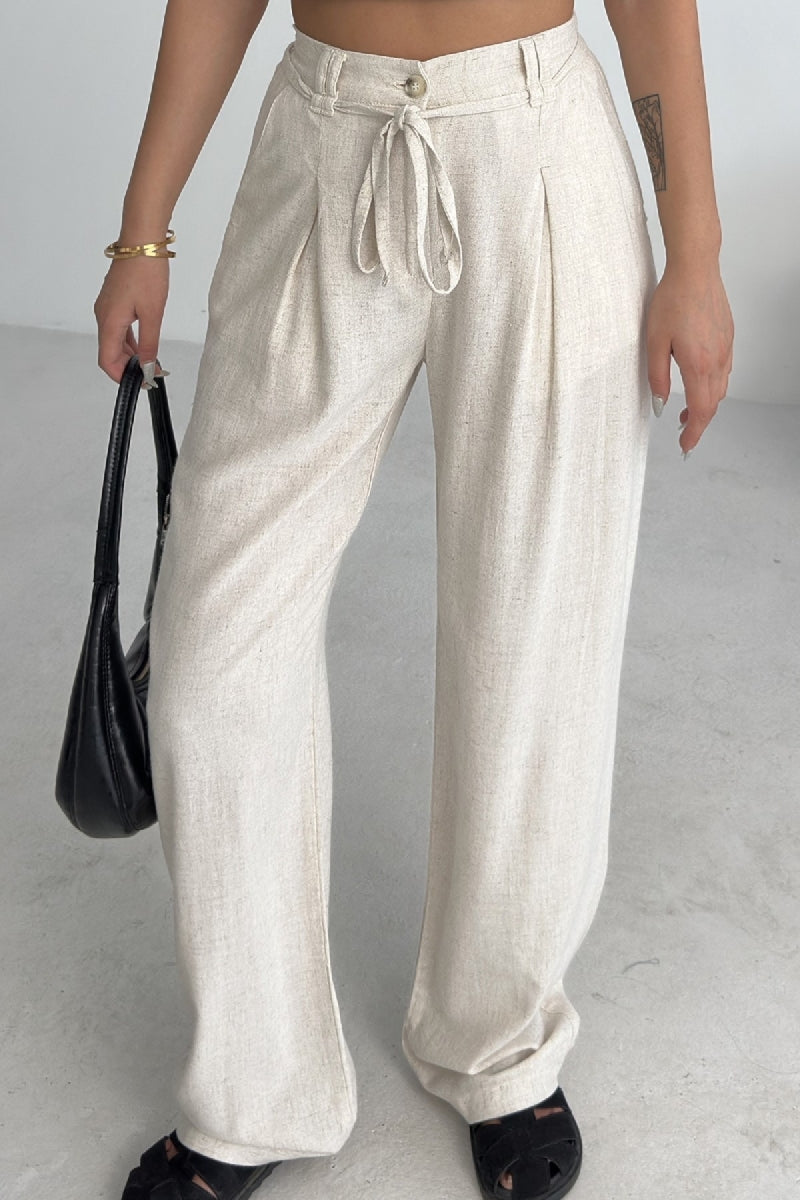 Lastikli Keten Pantolon